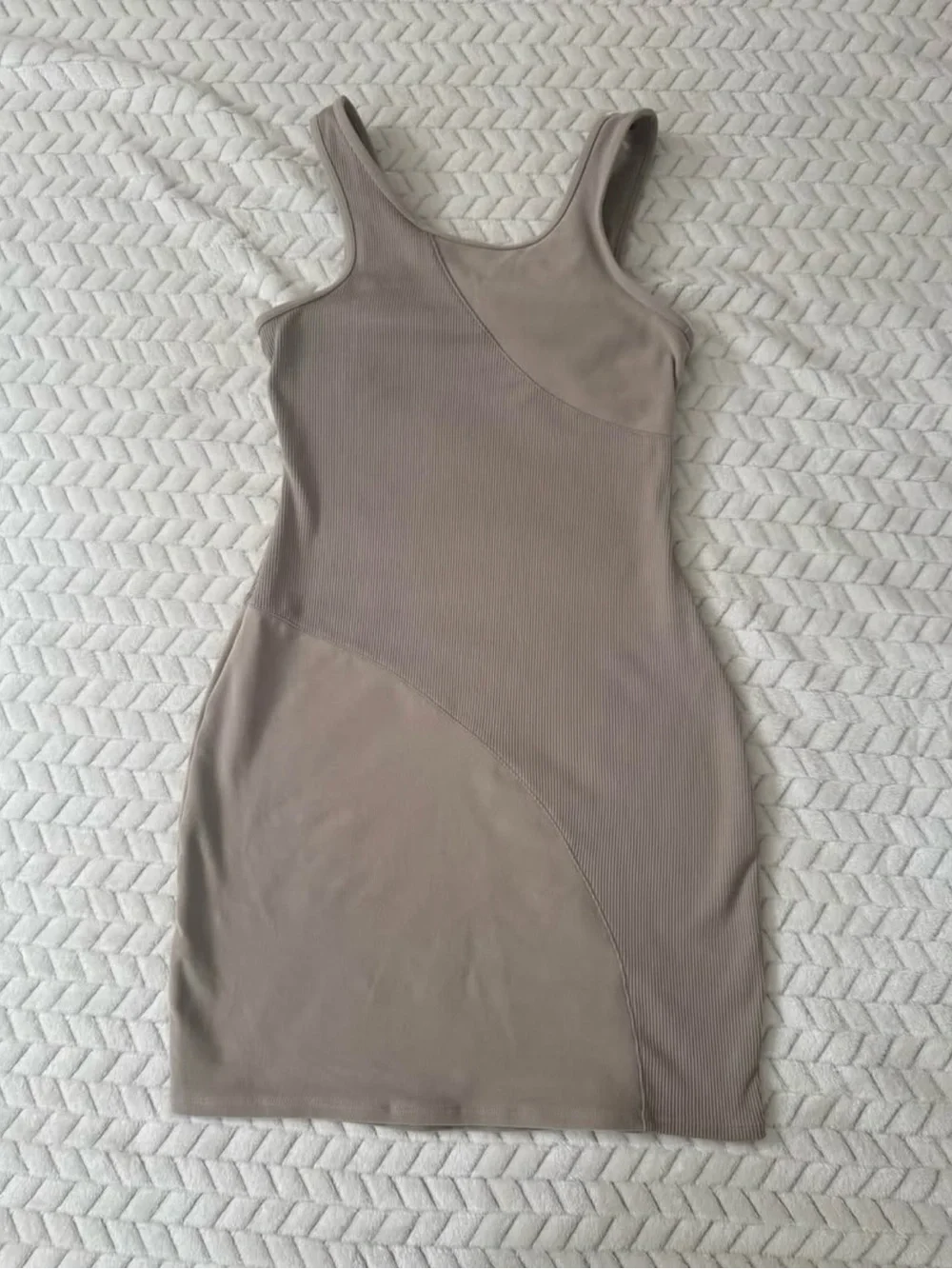 ALO Yoga Taupe Ribbed Tank Mini Dress with Curved Seams